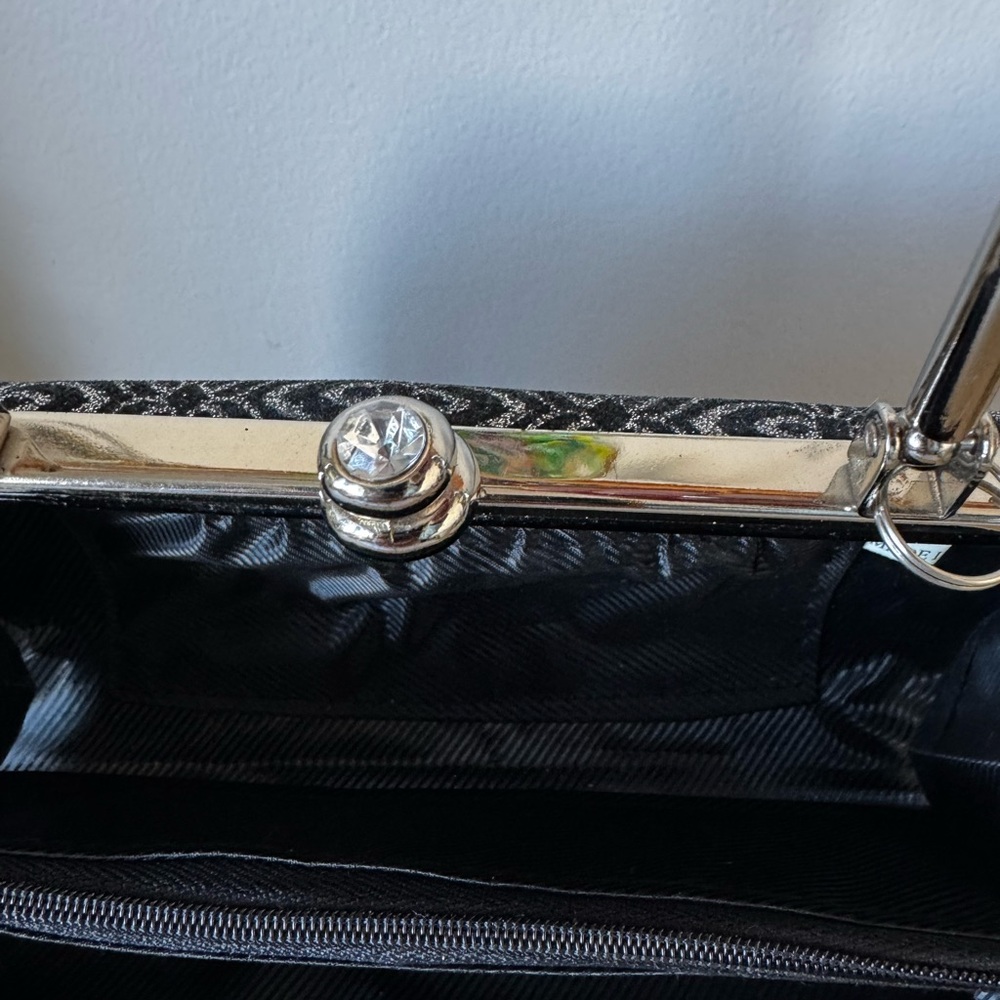 Black Floral Glitter Evening Handbag - Picture 6 of 7